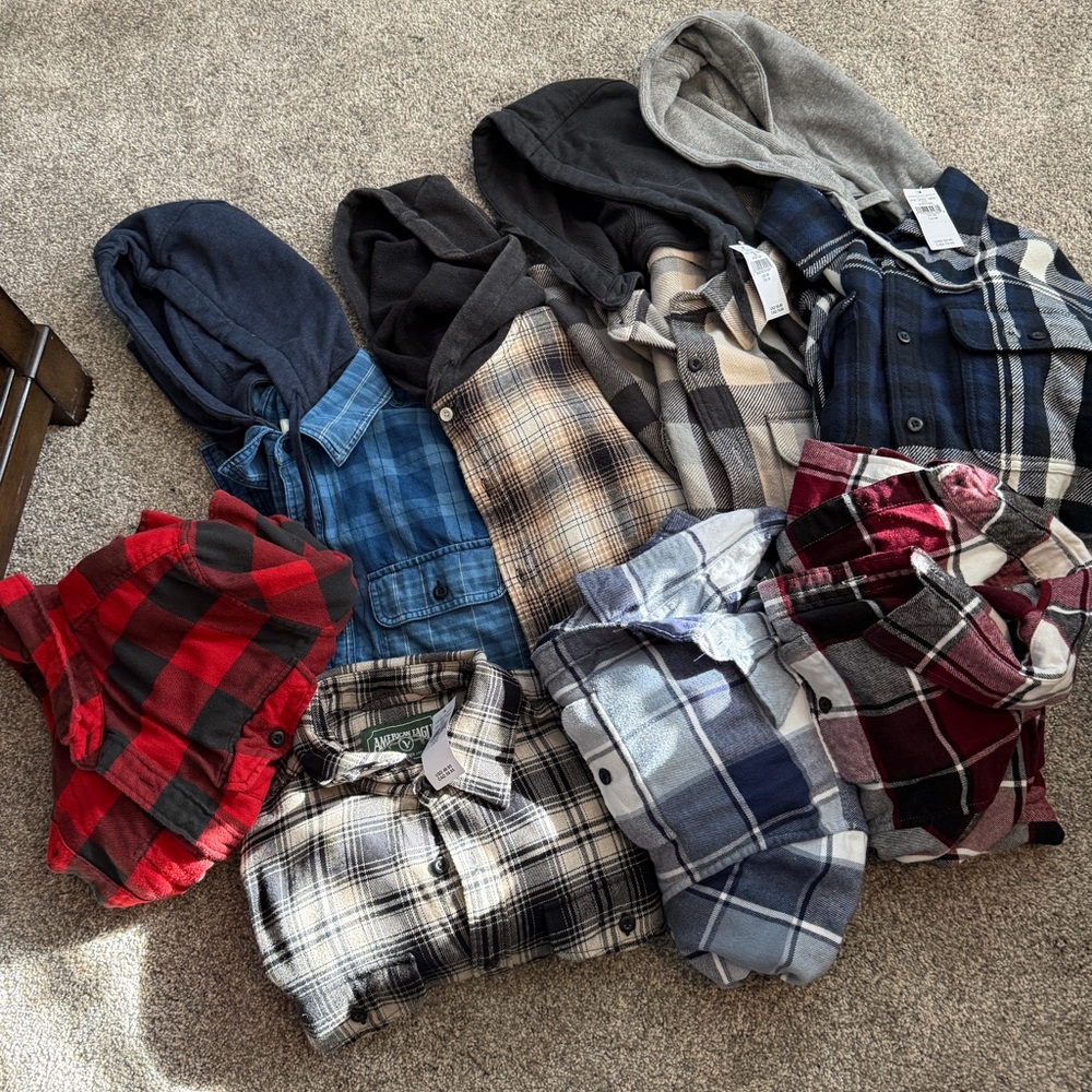 American Eagle Pacsun Plaid Hooded Flannel Shirts Men Medium